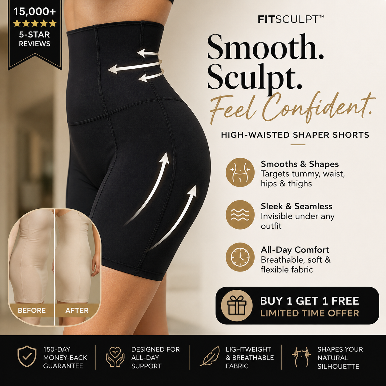 Seamless High-Waist Smoothing Shaper Shorts – FitSculpt™