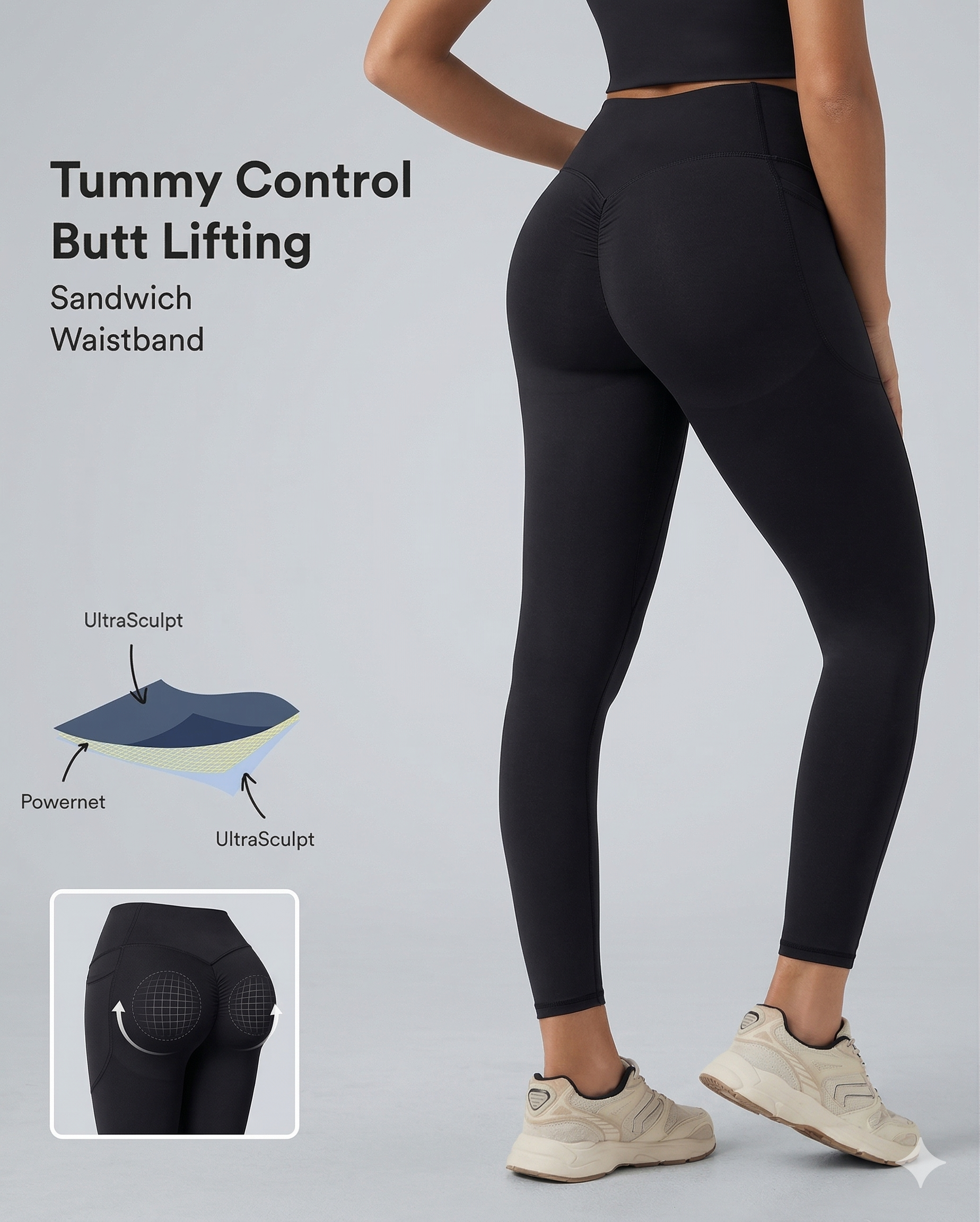 FitSculpt High Waisted Scrunch Butt Lifting Tummy Control Training Leggings with Pockets